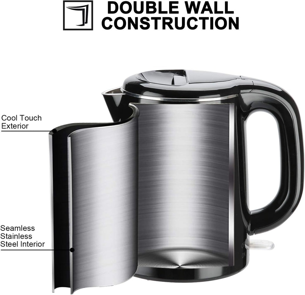Secura Stainless Steel Double Wall Electric Kettle 1.0L Black E806