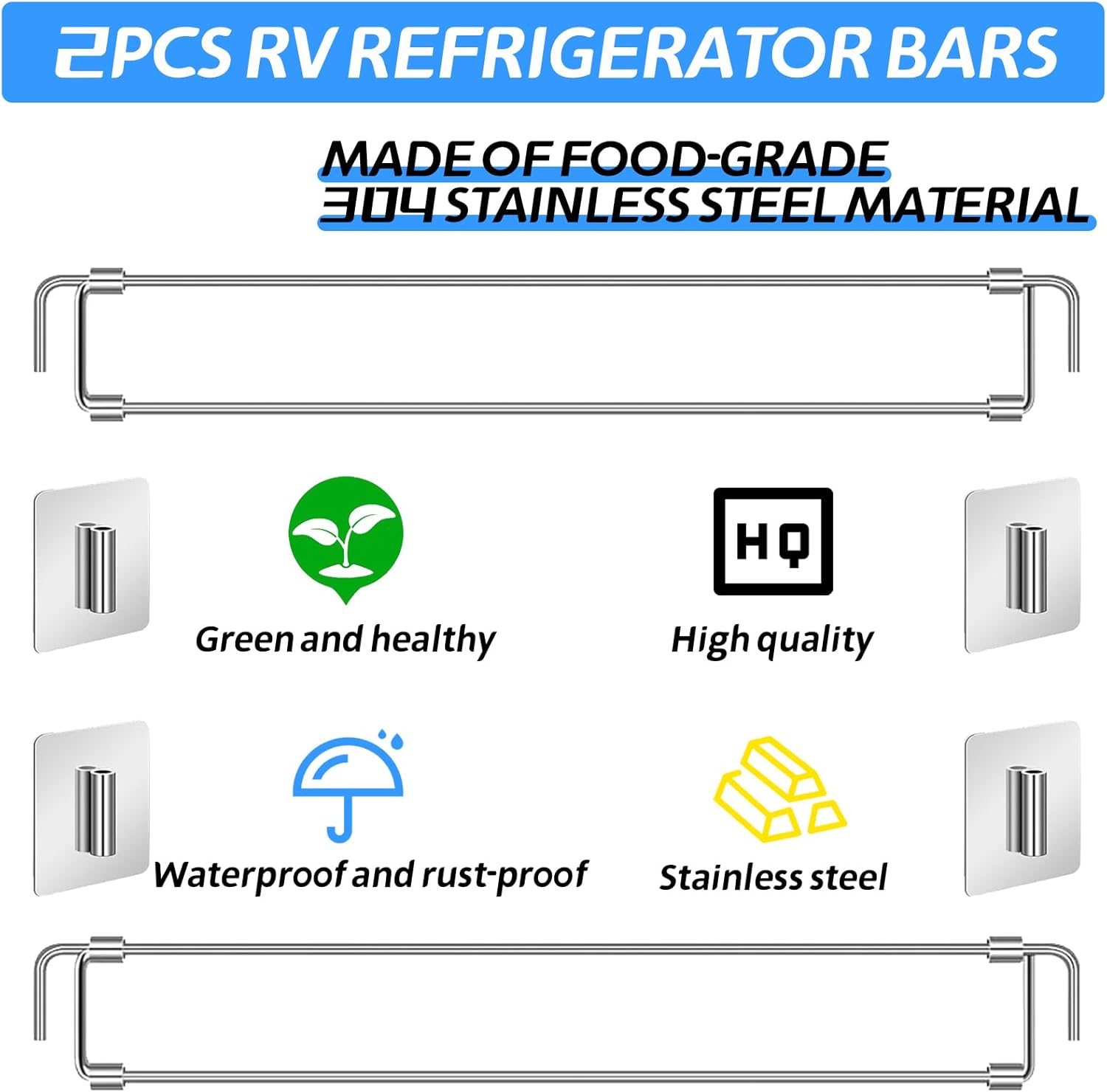 RV Adjustable Refrigerator Bars Stainless Steel Tension Rods 2 Pack C565
