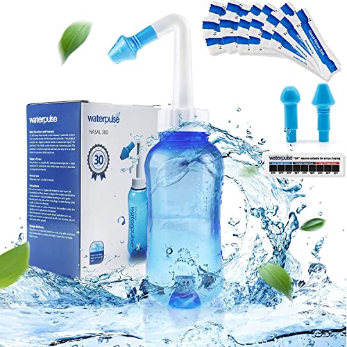 Waterpulse Neti Pot Sinus Rinsing, Nasal Wash Bottle Sinus Rinsing Bottle Cleaner Pressure Irrigation Neti-Pot with Sticker Thermometer for Adult & Kid BPA Free