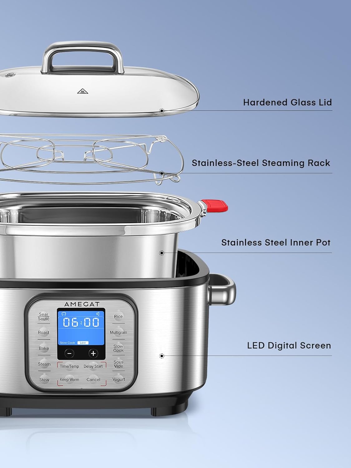 10-in-1 Programmable Slow Cooker 6 Quart Stainless Steel N7841