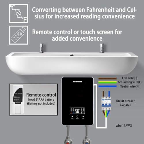 ECOTINYMACH Tankless Water Heater Electric 110V Under Sink with Remote Control E666