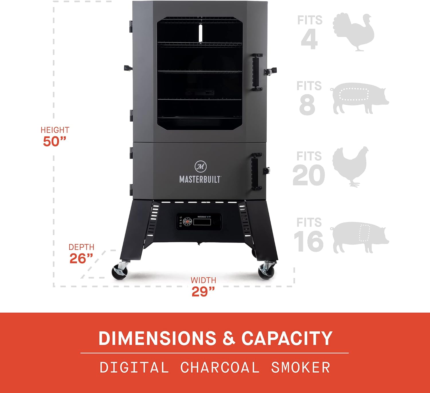 Masterbuilt 40-inch Digital Charcoal Vertical BBQ Smoker with WiFi, Gray D782937