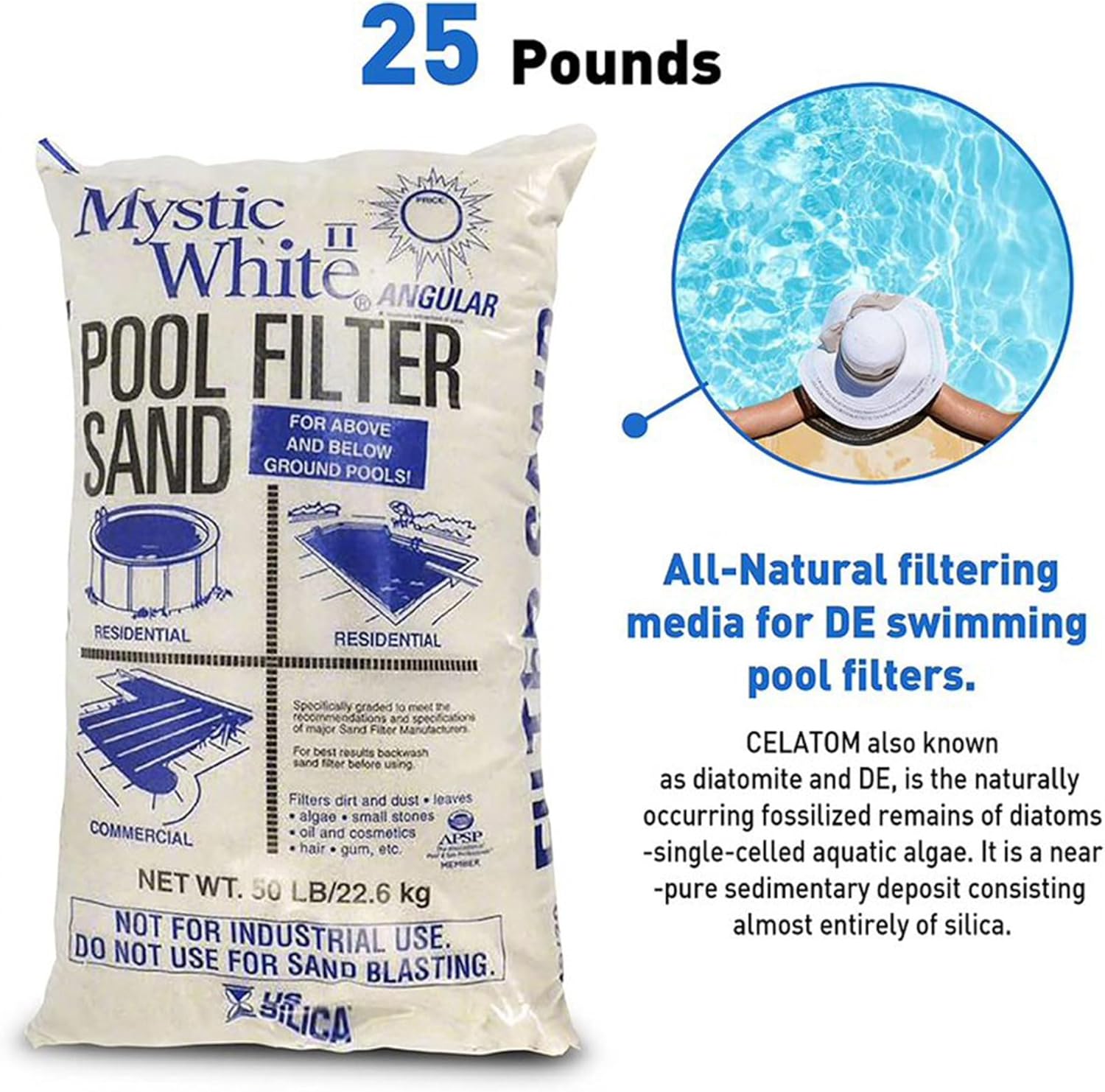 Mystic White II Swimming Pool Filter Sand Refill, 50 lb, 4 Pack B6370