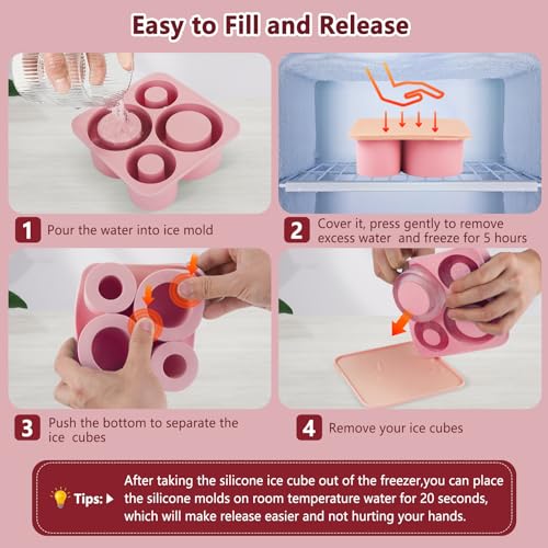Silicone Ice Cube Tray for Tumbler, 4 Pcs Cylinder Ice Mold for Freezer W65887