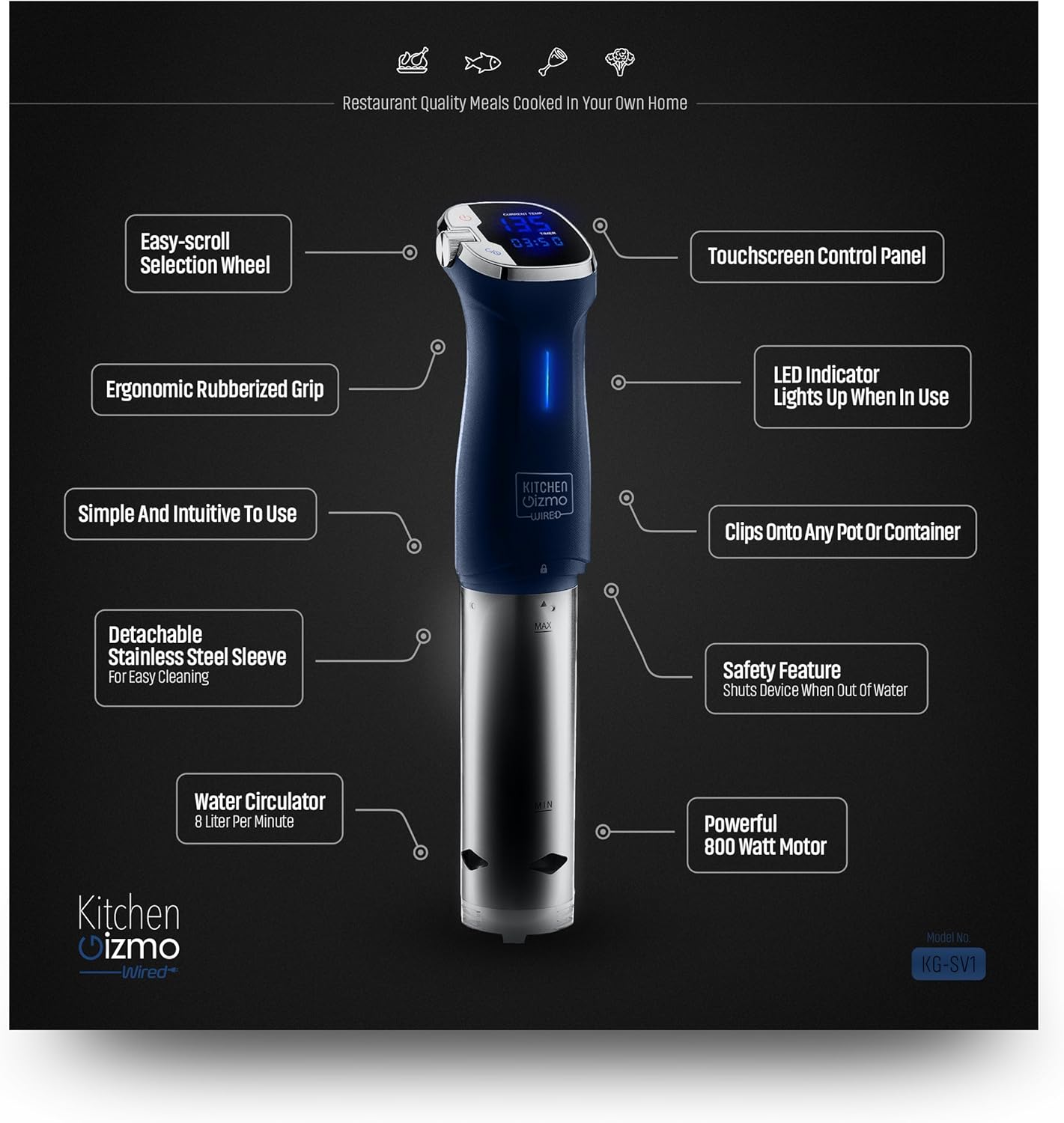 Kitchen Gizmo Sous Vide Immersion Circulator 800W with Touchscreen K459742