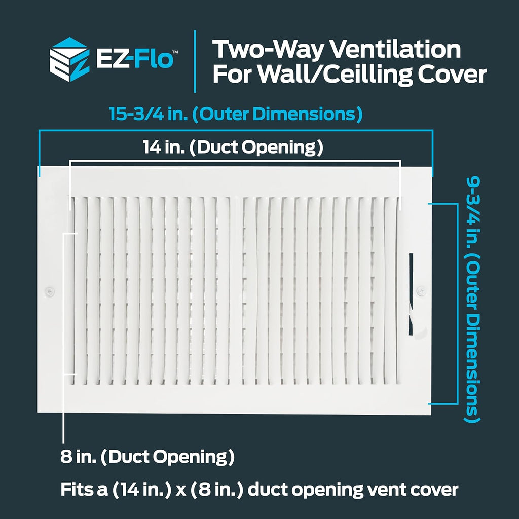 EZ-FLO 14 x 8 Inch White Steel Air Vent Cover for Wall or Ceiling W750