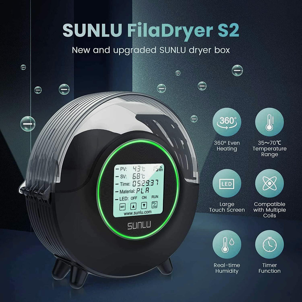 SUNLU S2 Filament Dryer Box with Fan, 360° Heating, Humidity Display, 3D Printer Filament Dehydrator W6837