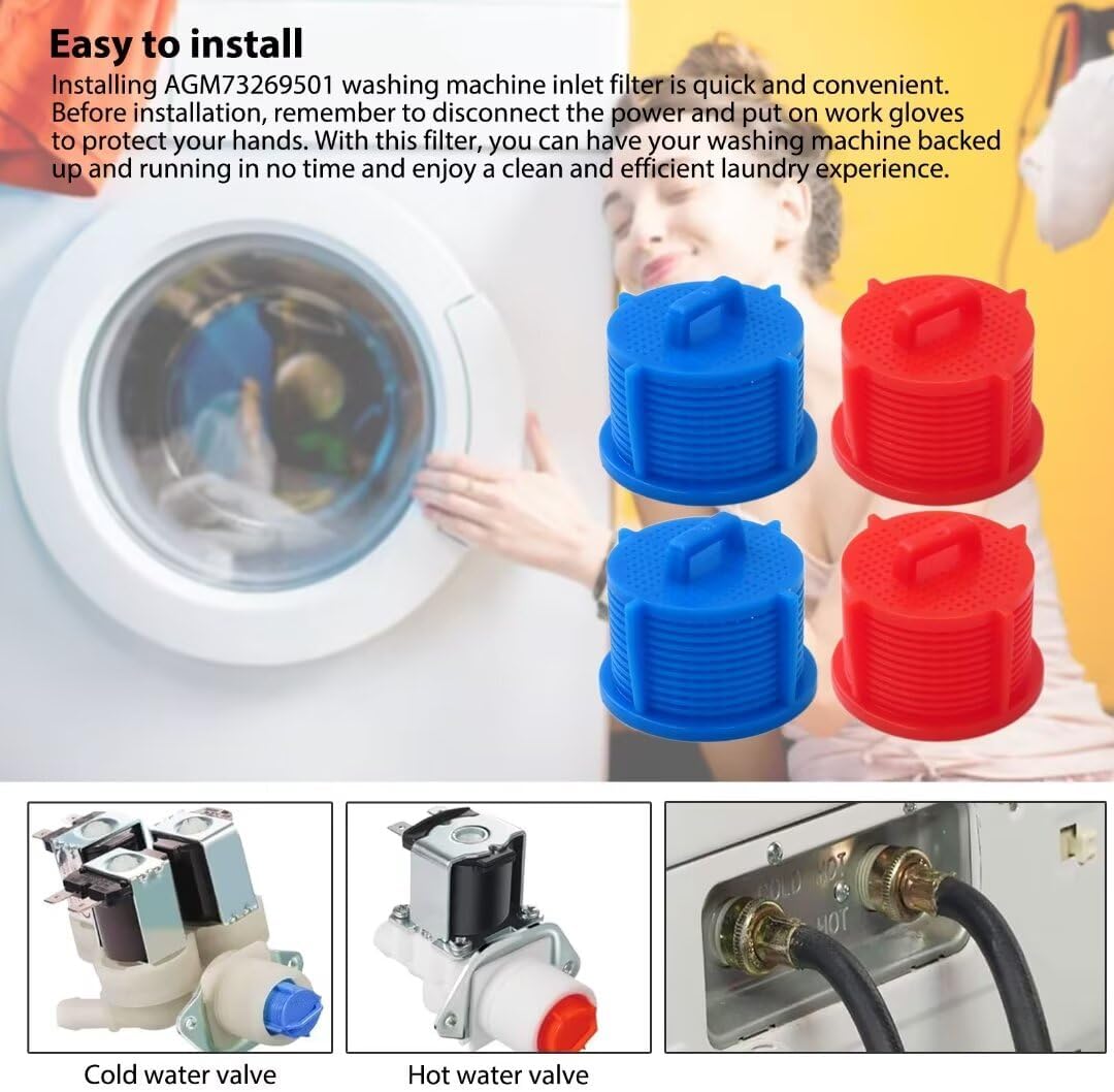 AGM73269501 Washer Water Inlet Valve Filter Screen 4-Pack for LG Washing Machines H75075