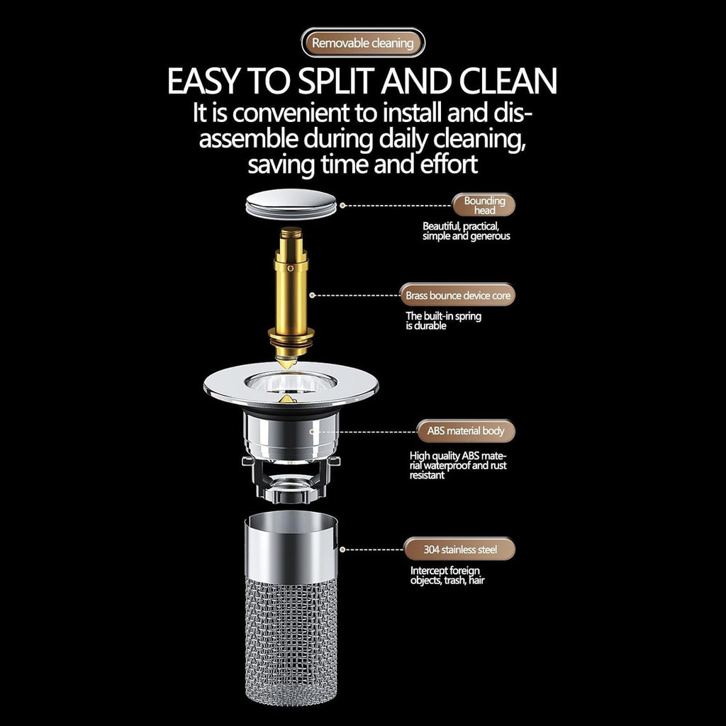 Bathroom Sink Stopper and Hair Catcher 2PCS 304 Stainless Steel Pop-Up Drain Strainer X767104