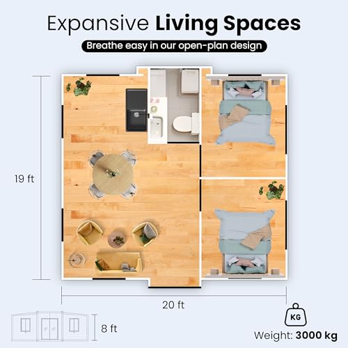 Portable Prefab Tiny Home 19x20ft Expandable with Restroom H126732