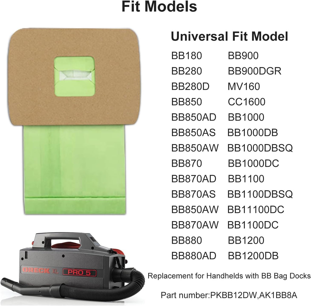 26 Pack Type BB Compact Canister Vacuum Bags Replacement for Oreck XL Buster B with 4 Motor Filters I702
