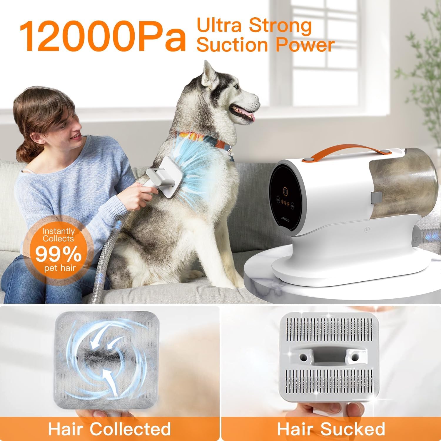 AIRROBO PG100 Dog Grooming Vacuum, 12000Pa Suction, 5 Pet Grooming Tools V151