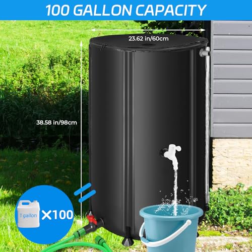 Portable Rain Barrel Water Collection Tank with Filter and Spigots T745