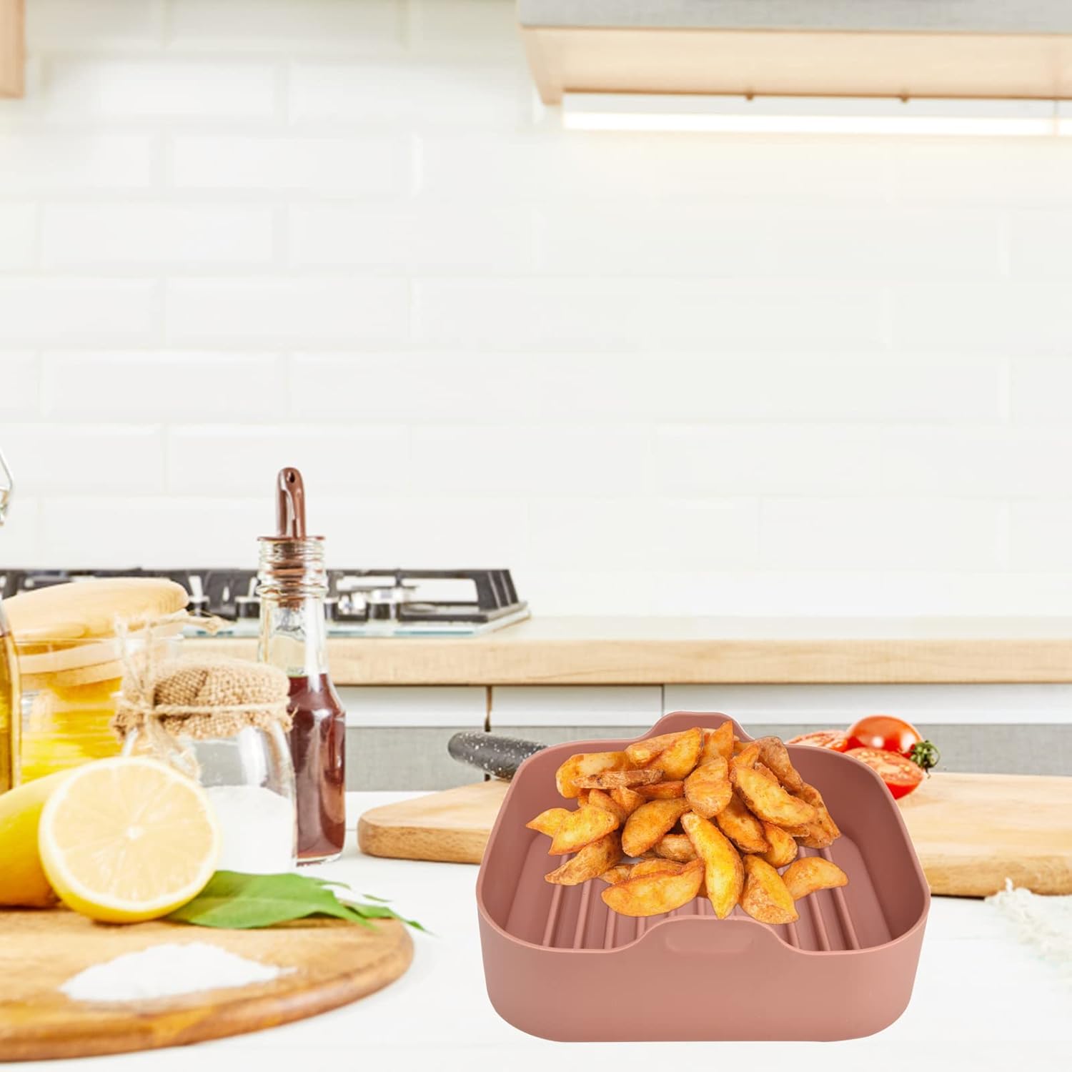 8 Inch Silicone Air Fryer Basket Liners, Non-Stick Reusable, Coffee N59982