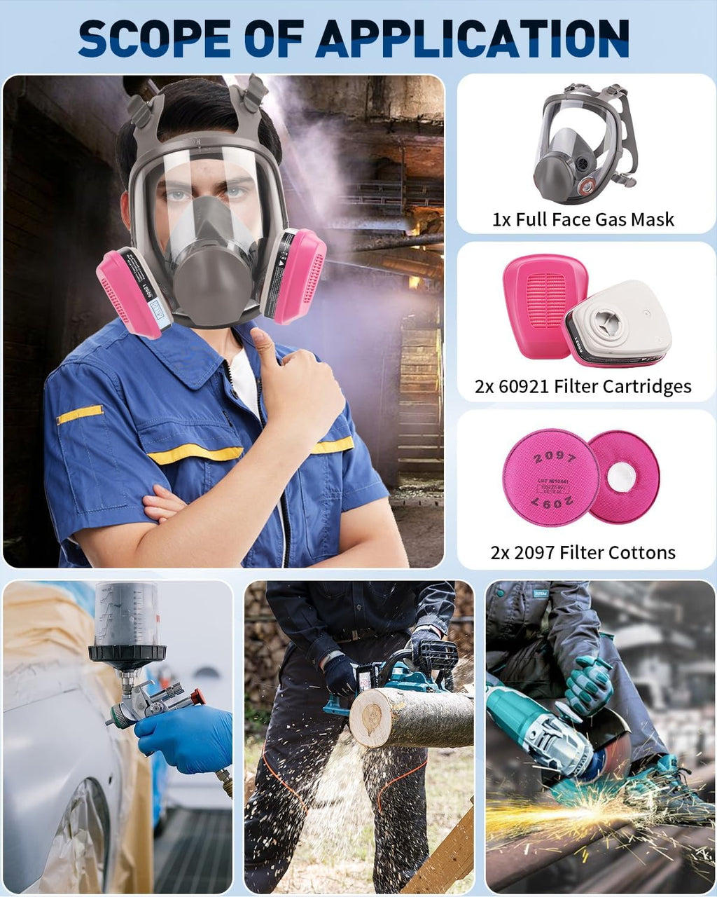 Plus 6800 Reusable Full Face Respirator Mask with 60921 & 2097 Filters R81011