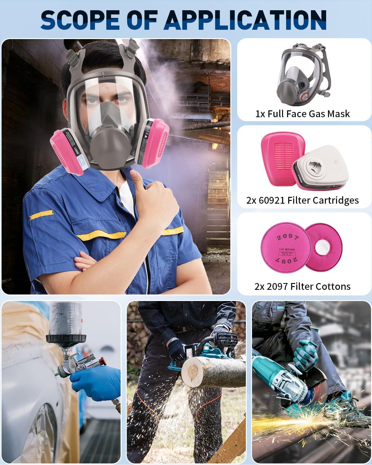 Plus 6800 Reusable Full Face Respirator Mask with 60921 & 2097 Filters R81011