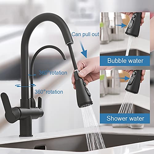 LUNEZY Kitchen Sink Mixer Tap Deck Mounted Black Pull Out Faucet H266148