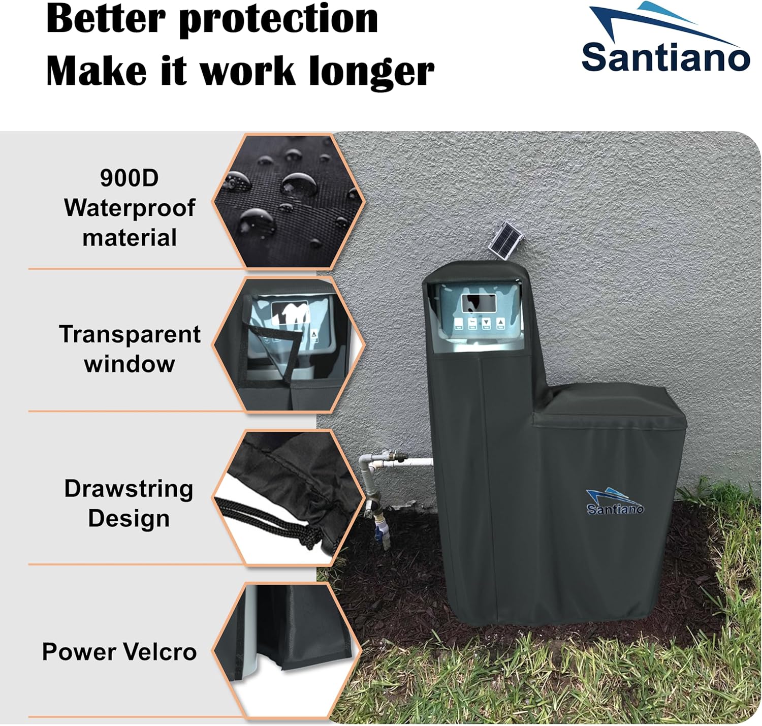 Santiano Water Softener Cover 900D Oxford, Transparent Window, 64x40x16 Inches, Black C446