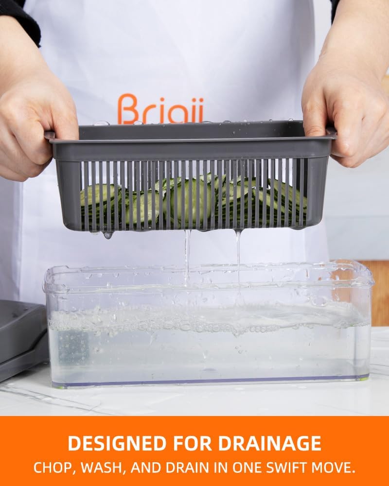 Brigii Vegetable Chopper with 12 Kitchen Gadgets, Mandoline Slicer & Dicer Cutter, Gray-Green L5019