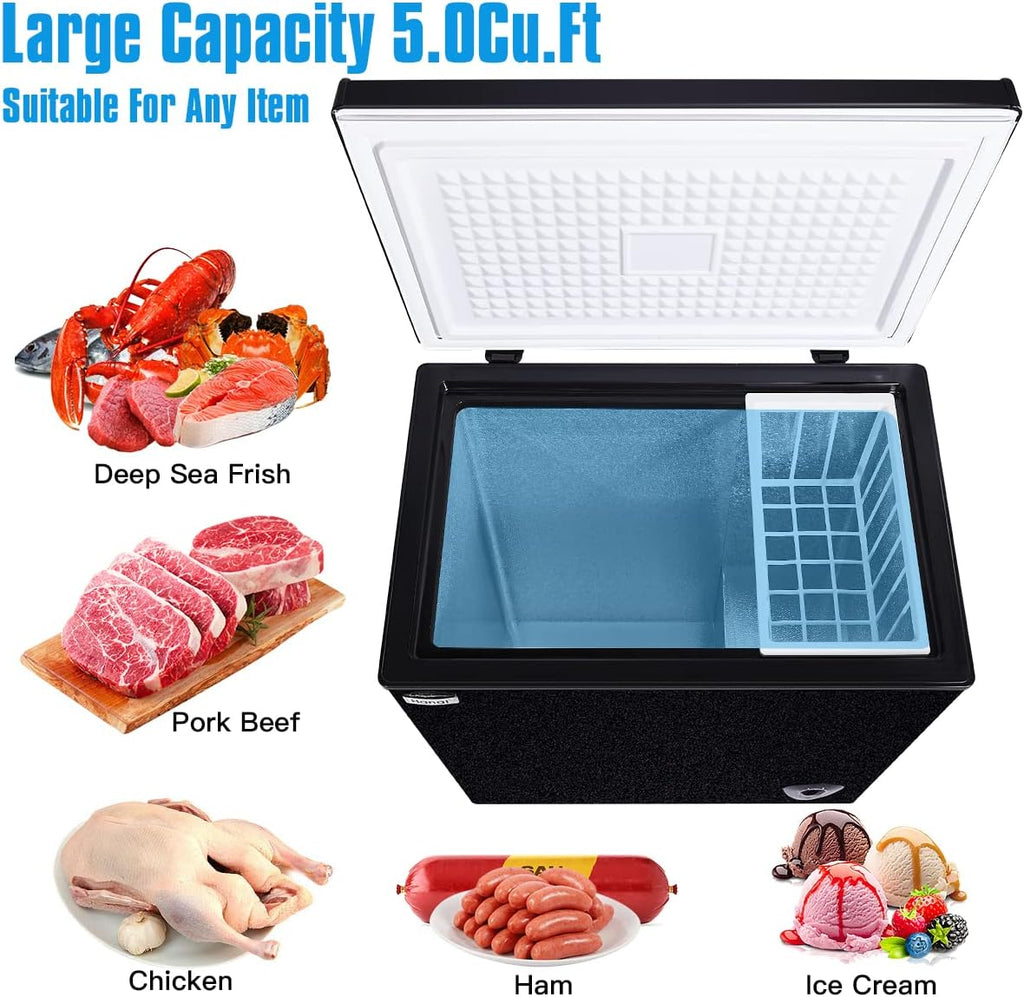 WANAI 5.0 Cu Ft Chest Freezer with Removable Basket T5224