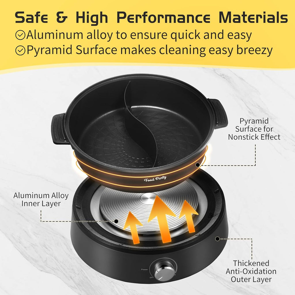 Electric Hot Pot with Divider, 5L Dual-Sided Shabu Shabu Cooker, Non-Stick 110V O492608