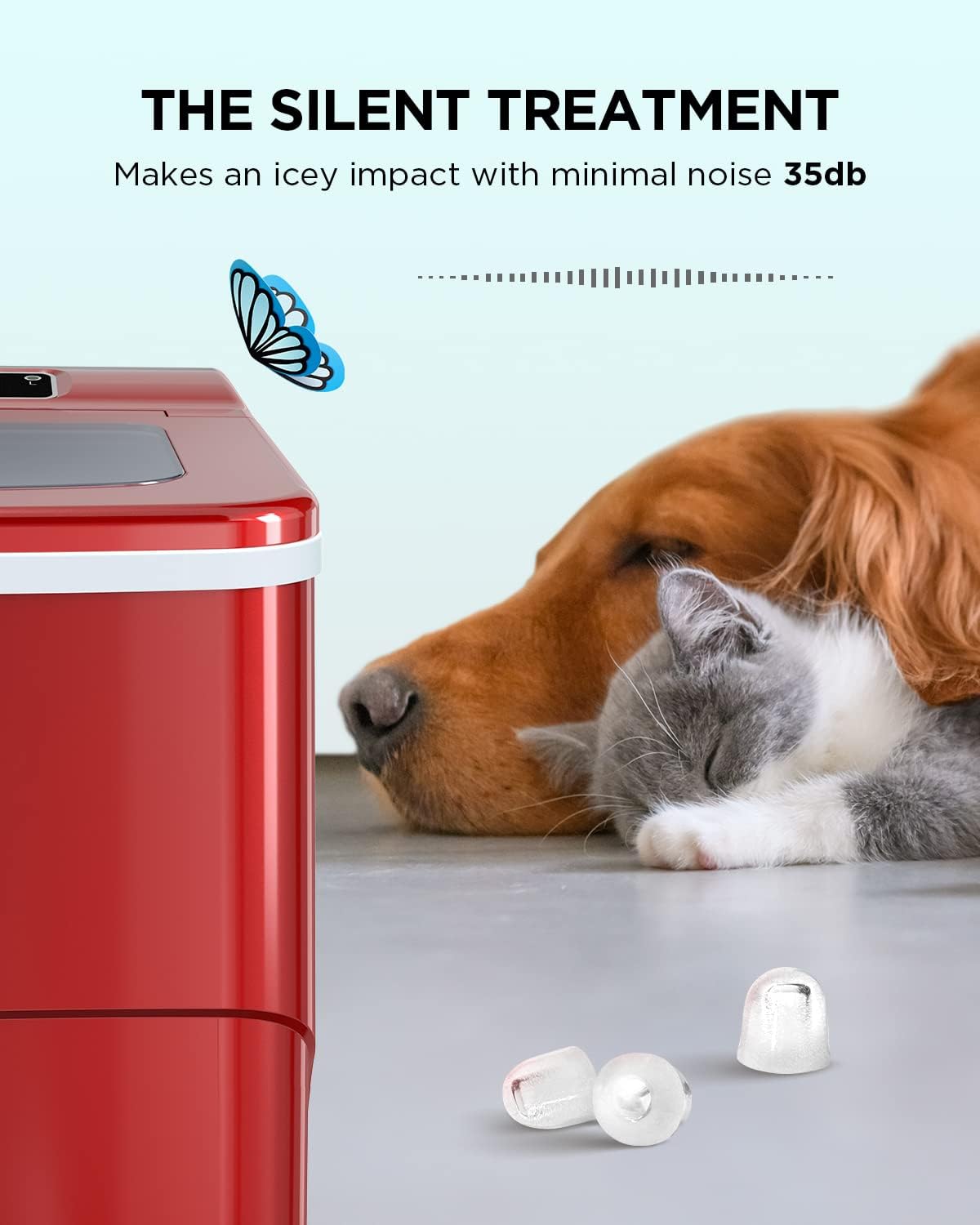 Silonn Ice Maker Machine for Countertop, 26lbs/24Hrs, Self-Cleaning, Red V370339