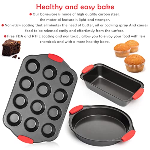 Moss & Stone Carbon Steel Non-Stick Baking Pans Set with Silicone Handles U593099