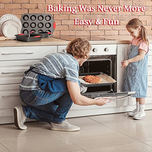 Moss & Stone Carbon Steel Non-Stick Baking Pans Set with Silicone Handles U593099