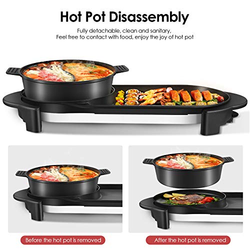 BOEASTER Electric Hot Pot with Grill, Removable Non-Stick, Adjustable Temperature N97558