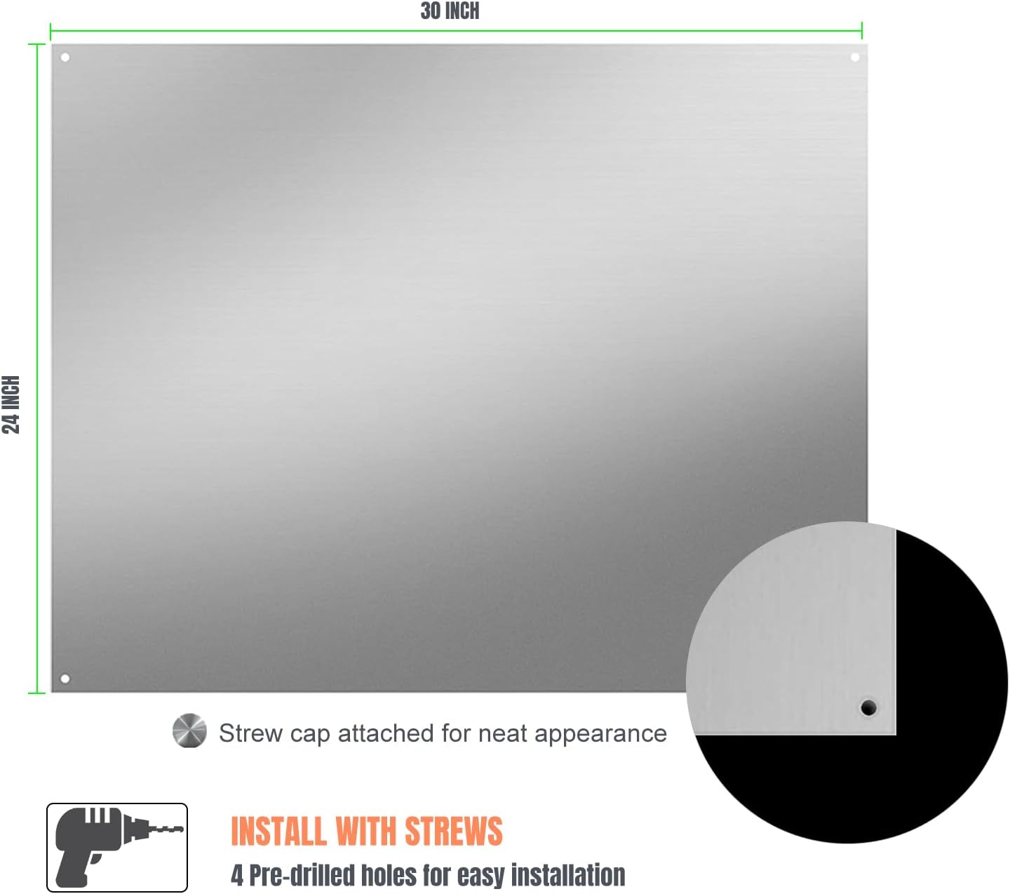 24" x 30" Stainless Steel Stove Backsplash, Reversible Splatter Guard for Range Hood U8570