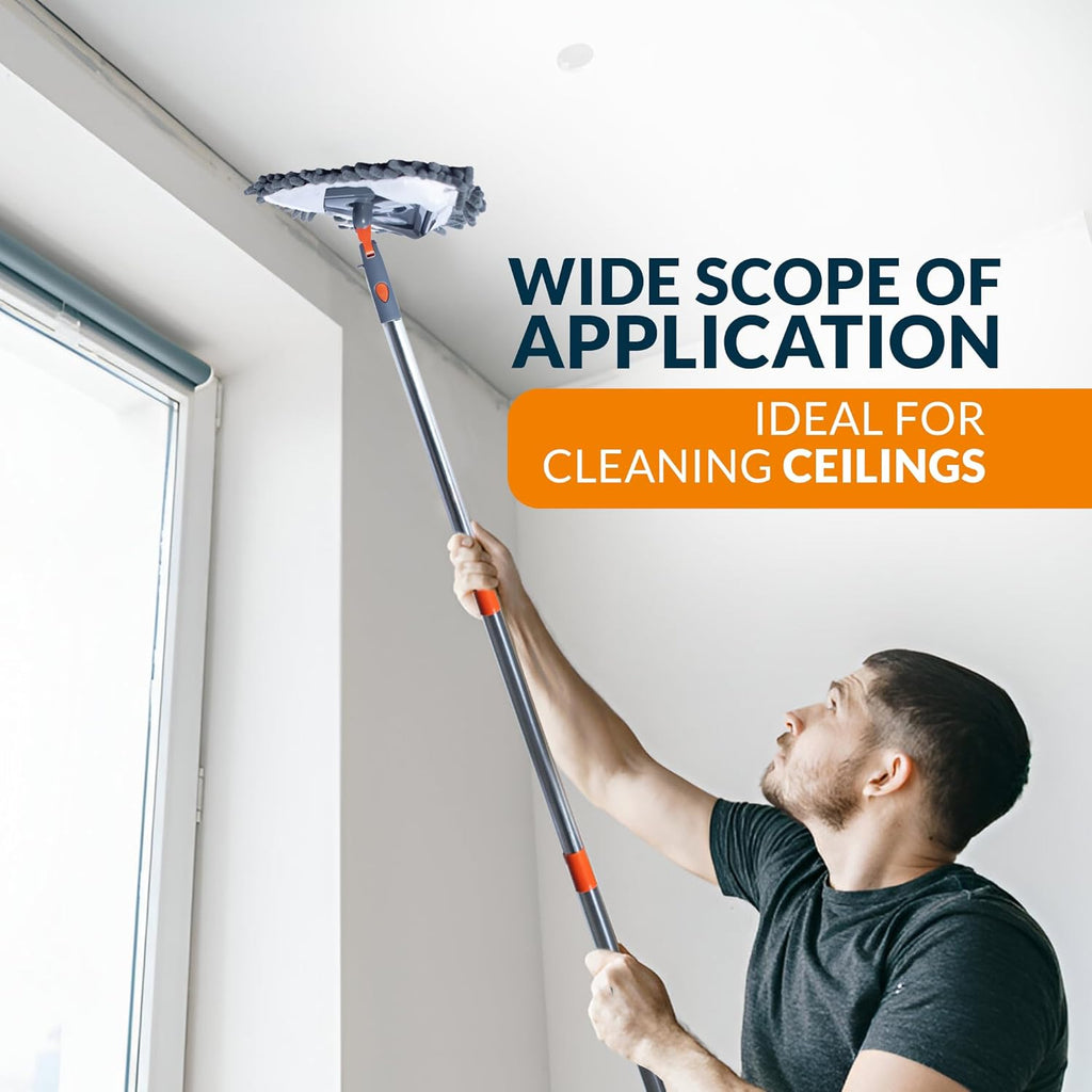 Sekundoj Wall Cleaning Mop with Long Handle 85 inches, 6 Microfiber Reusable Pads V34269