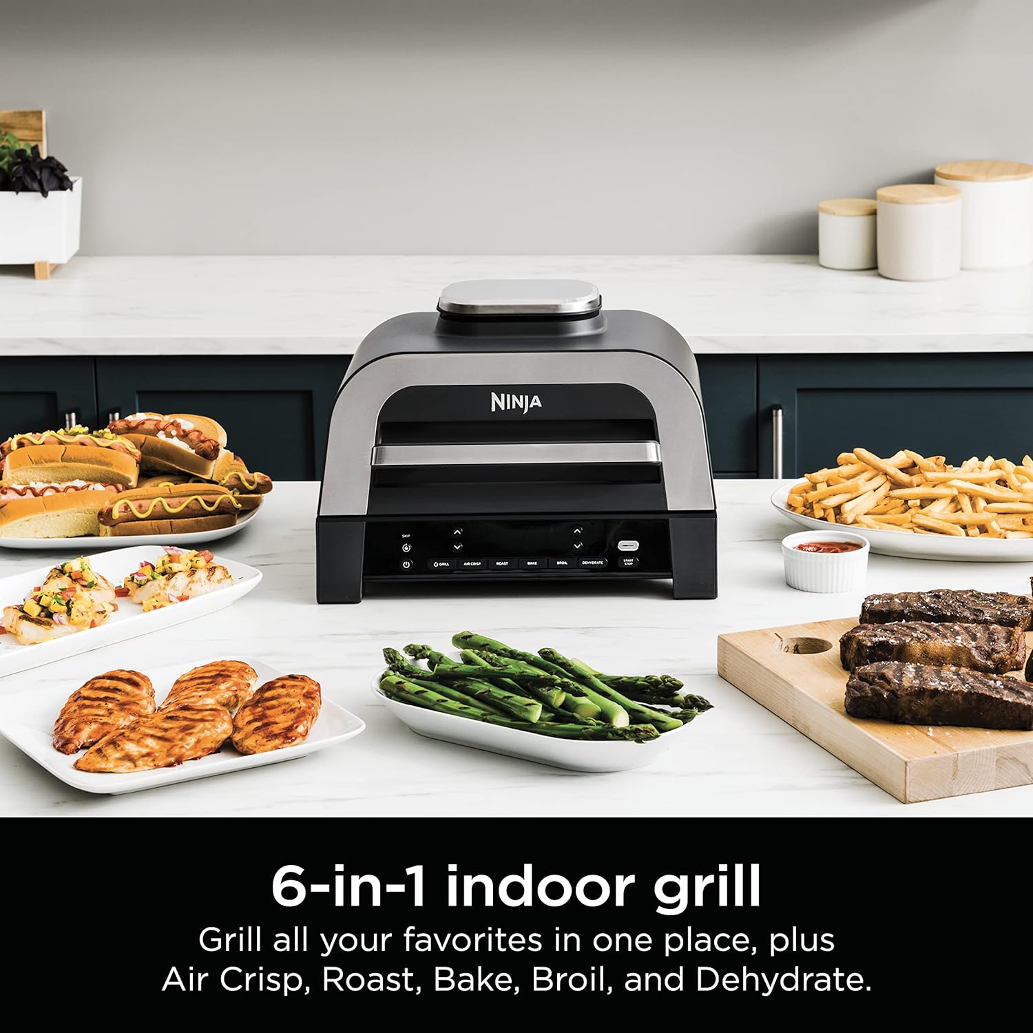 Ninja DG551 Foodi Smart XL 6-in-1 Indoor Grill with Air Fry, Black/Silver D989