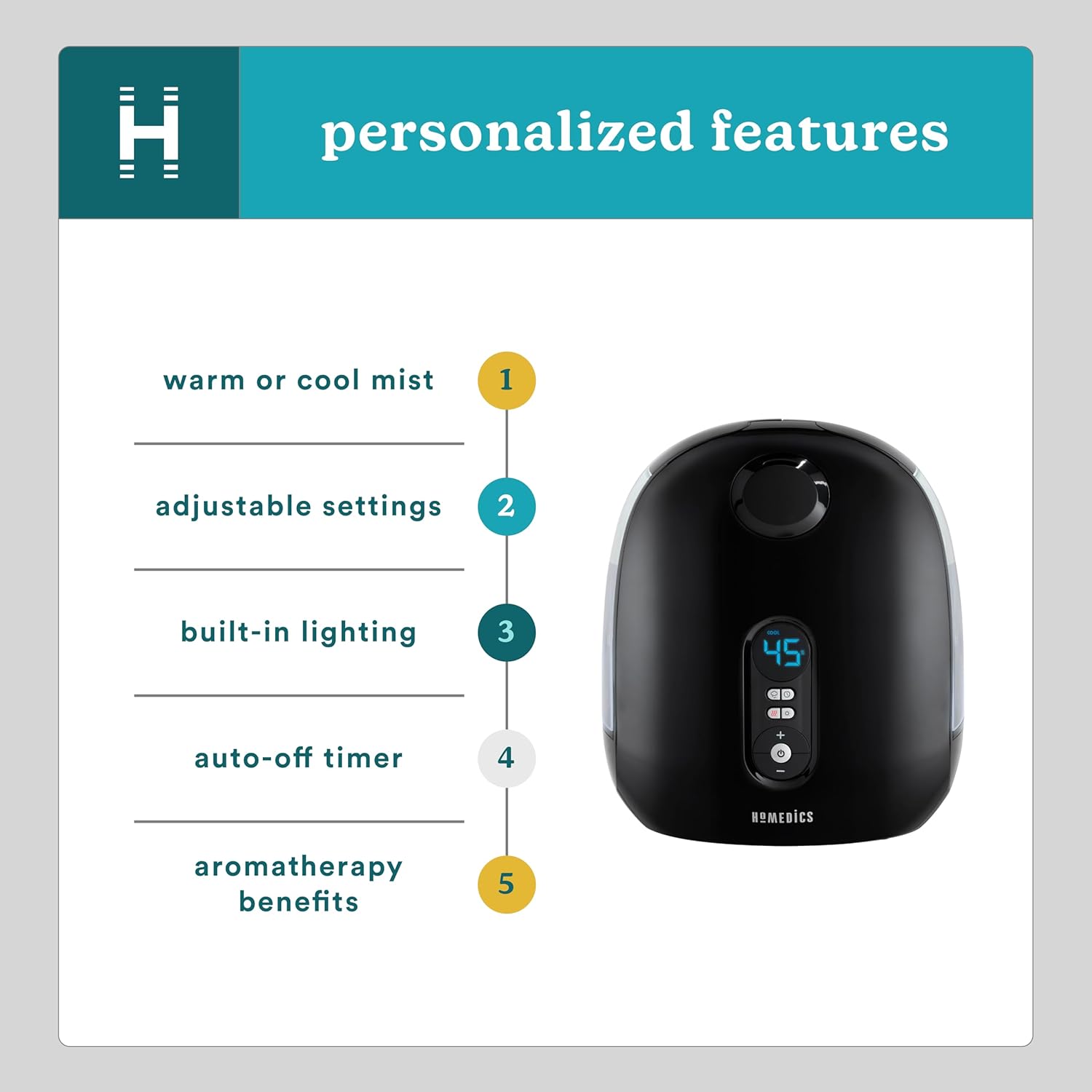 Homedics TotalComfort Deluxe Humidifier, Top-Fill Dual 3.8L Tanks, Cool and Warm Mist, Black W57422