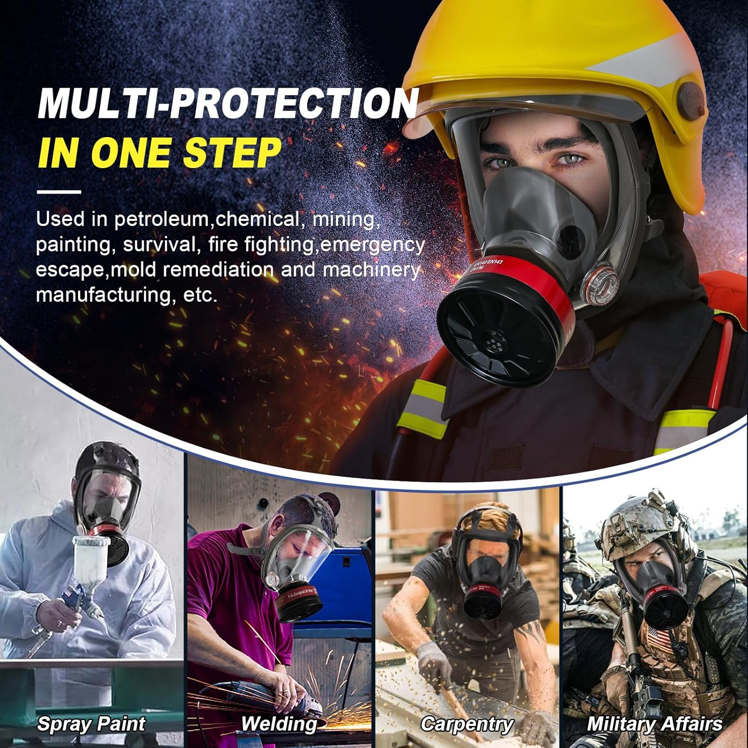 Full Face Gas Mask Respirator with 40mm Activated Carbon Filters Y81203