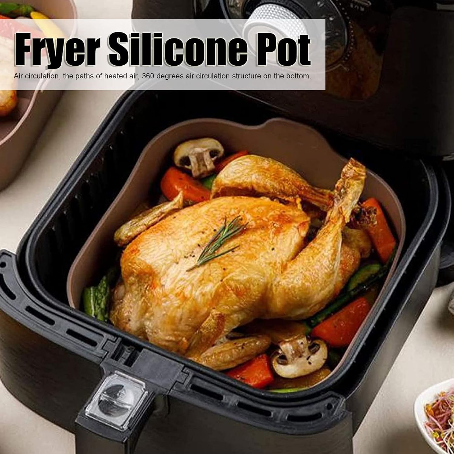 8 Inch Silicone Air Fryer Basket Liners, Non-Stick Reusable, Coffee N59982