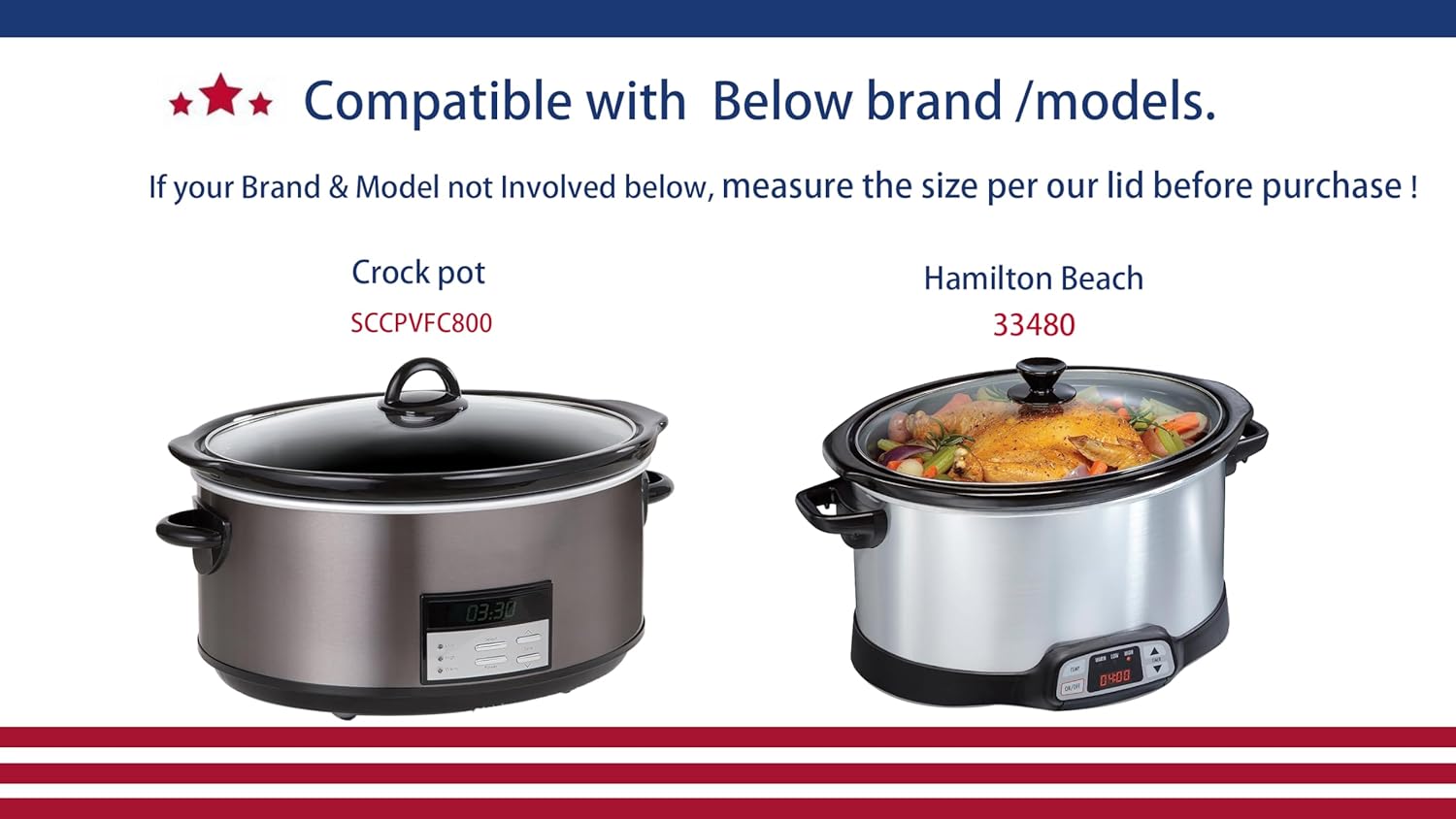 Oval glass lid for 8qt slow cooker, Compatible with Crock Pot, Black Decker, Hamilton Beach K855159