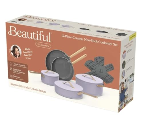 Beautiful 12pc Ceramic Non-Stick Cookware Set by Drew Barrymore Q8215