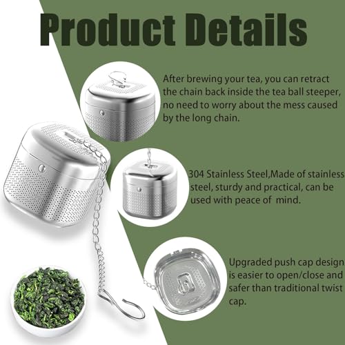 Roucerlin Square Tea Infuser Steeper, 304 Stainless Steel Fine Mesh Strainer with Chain Hook & Lid X89791