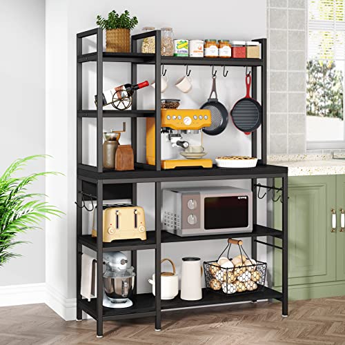Tribesigns Bakers Rack with Storage Hutch, 43 inch Microwave Oven Stand, 5-Tier Kitchen Shelf with 10 Hooks W16975