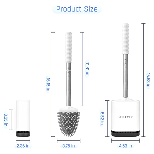 Sellemer Toilet Brush and Holder Set with Silicone Bristles, Compact Bathroom Design X1860