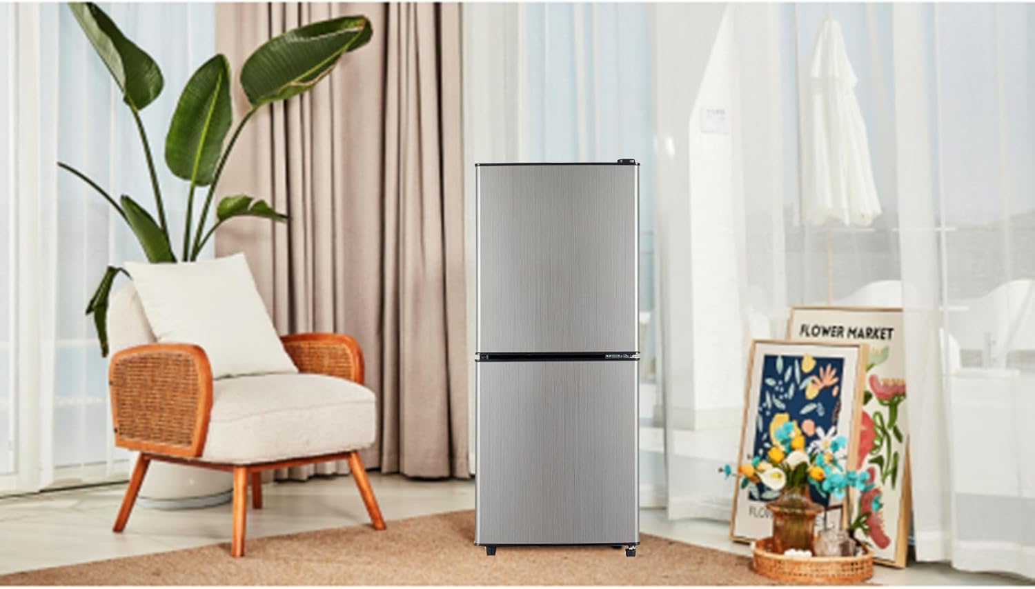 Compact Mini Fridge with Freezer 4.0 Cu.Ft Dual Zone for Bedroom and Office L6196