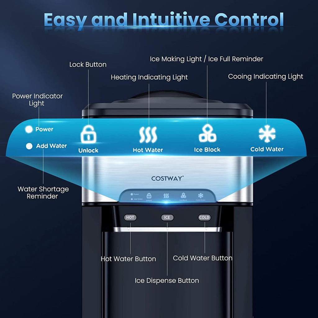 COSTWAY Water Dispenser with Ice Maker, 3-in-1 Countertop Hot Cold Cooler G403
