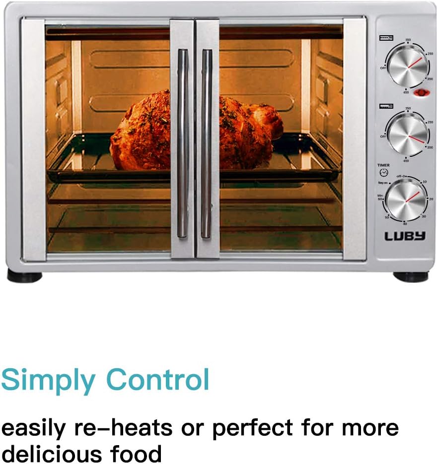 LUBY Large Toaster Oven Countertop, French Door, 55L, Silver K992109