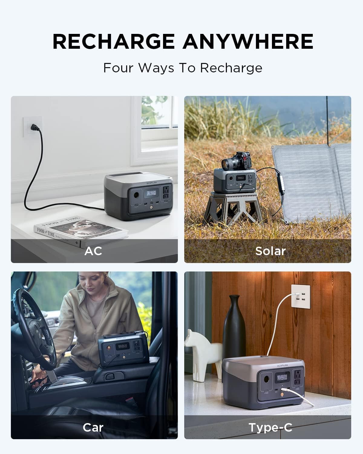 EF ECOFLOW Portable Power Station RIVER 2, 256Wh LiFePO4, 600W AC Outlets V589