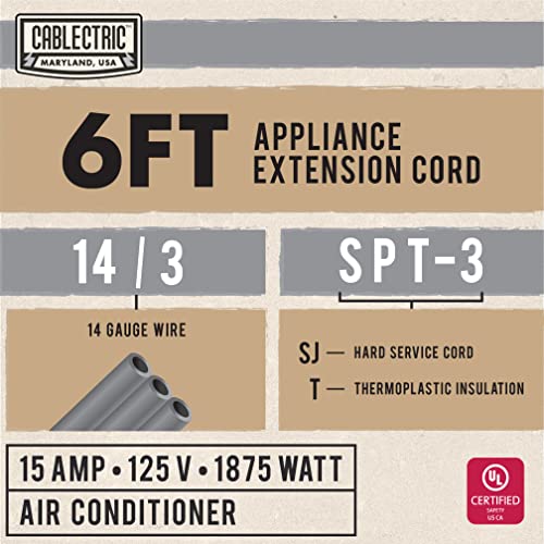Cablectric Appliance Extension Cord, Gray - 14 Gauge 3 Prong Heavy Duty G888
