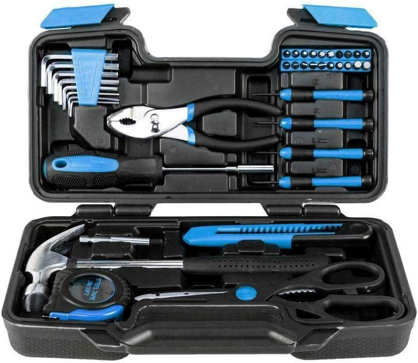 MNHW Portable 39 PCS Blue Tool Set Household Tools Kit Box Mechanics Kit + Carry Case Tool Box Tool Set Tool Bag Storage Box Tool Box Organizer Mechanic Tool Set Tools for Mechanics Multi Tool H
