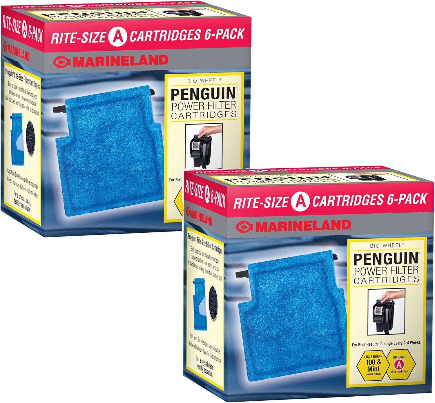 Marineland Rite-Size A Cartridge Refills, 12-Pack (2 Packs with 6 Filters per Pack), Aquarium Penguin Power Filter Cartridges
