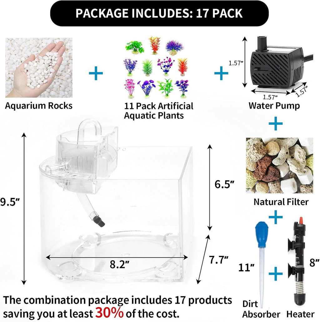 Betta Fish Tank 1.6 Gallon Self Cleaning Aquarium with Heater and Filter Z72659