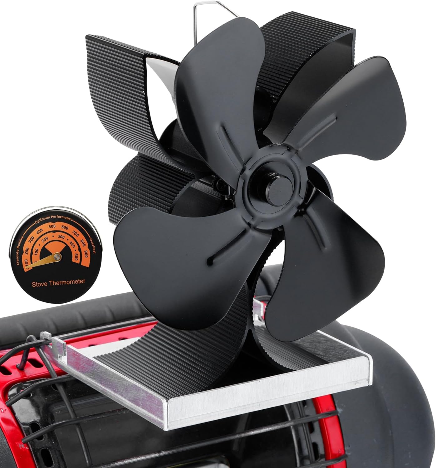 Heat Powered Wood Stove Fan and Mr Buddy Heater Fan for Little Buddy and Big Buddy (Included Bracket & Thermometer), Non Electric Fireplace Fan Eco fan Thermal Fan Thermoelectric Fan