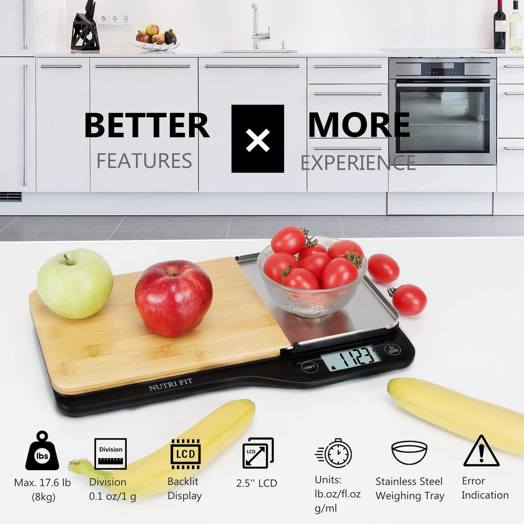 NUTRI FIT Food Scale - 3 in 1 Digital Kitchen Scale with Removable Cutting Board & Tray, LCD Display, 11lb 5kg B265